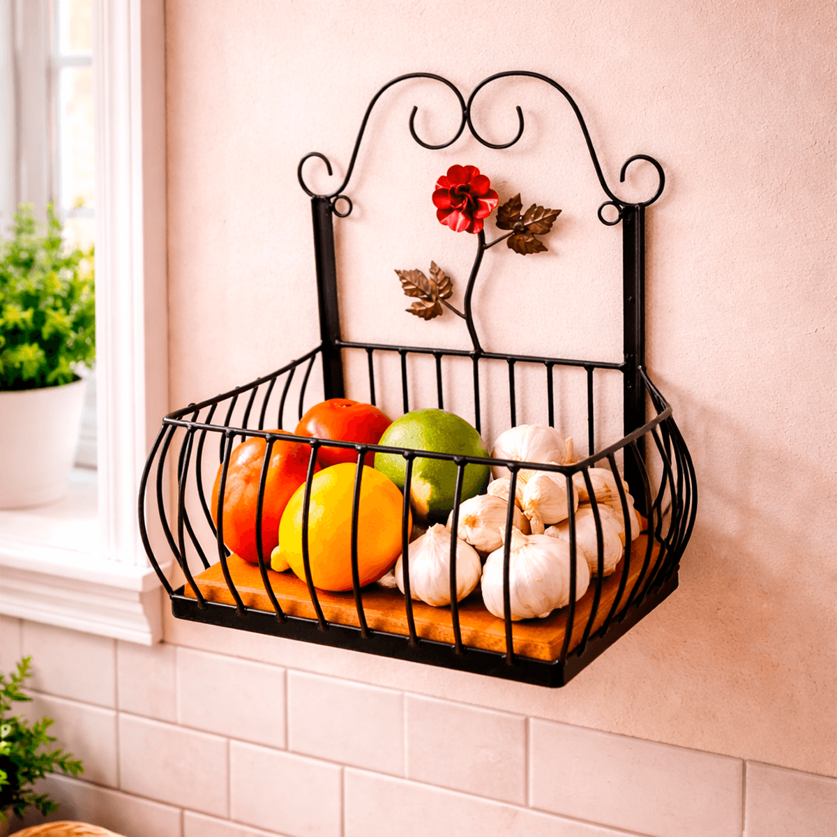 Fruteira de Parede com Rosa Estilo Rústico